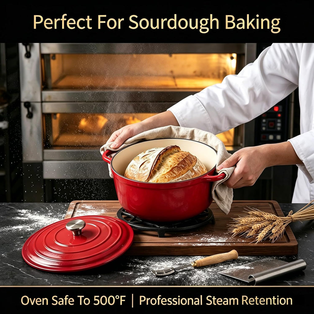QuliMetal Enameled Cast Iron Cookware Set, 4-Piece Pots and Pans Set with Lids, 10.25' Skillet, 2QT Saucepan, 2.8QT & 4.8QT Dutch Ovens, Oven Safe to 500°F, All Stovetops Compatible - Rouge Red