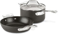 All-Clad Essentials Hard Anodized Nonstick Fry & Sauce Pan Set 8.5 Inch , 2.5 Quart Oven Broiler Safe 500F Pots and Pans, Cookware Black