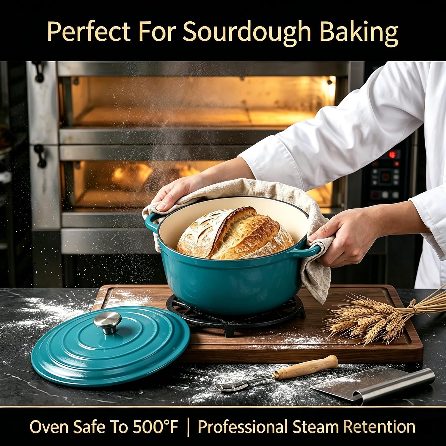 QuliMetal Enameled Cast Iron Cookware Set, 4-Piece Pots and Pans Set with Lids, 10.25' Skillet, 2QT Saucepan, 2.8QT & 4.8QT Dutch Ovens, Oven Safe to 500°F, All Stovetops Compatible - Teal