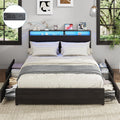 Kiivakii Full Size Bed Frame with Headboard, LED Platform Bed with 4 Storage Drawers, Built in Charging Station, Noise-Free, Metal Support Base, No Box Spring Needed, Black