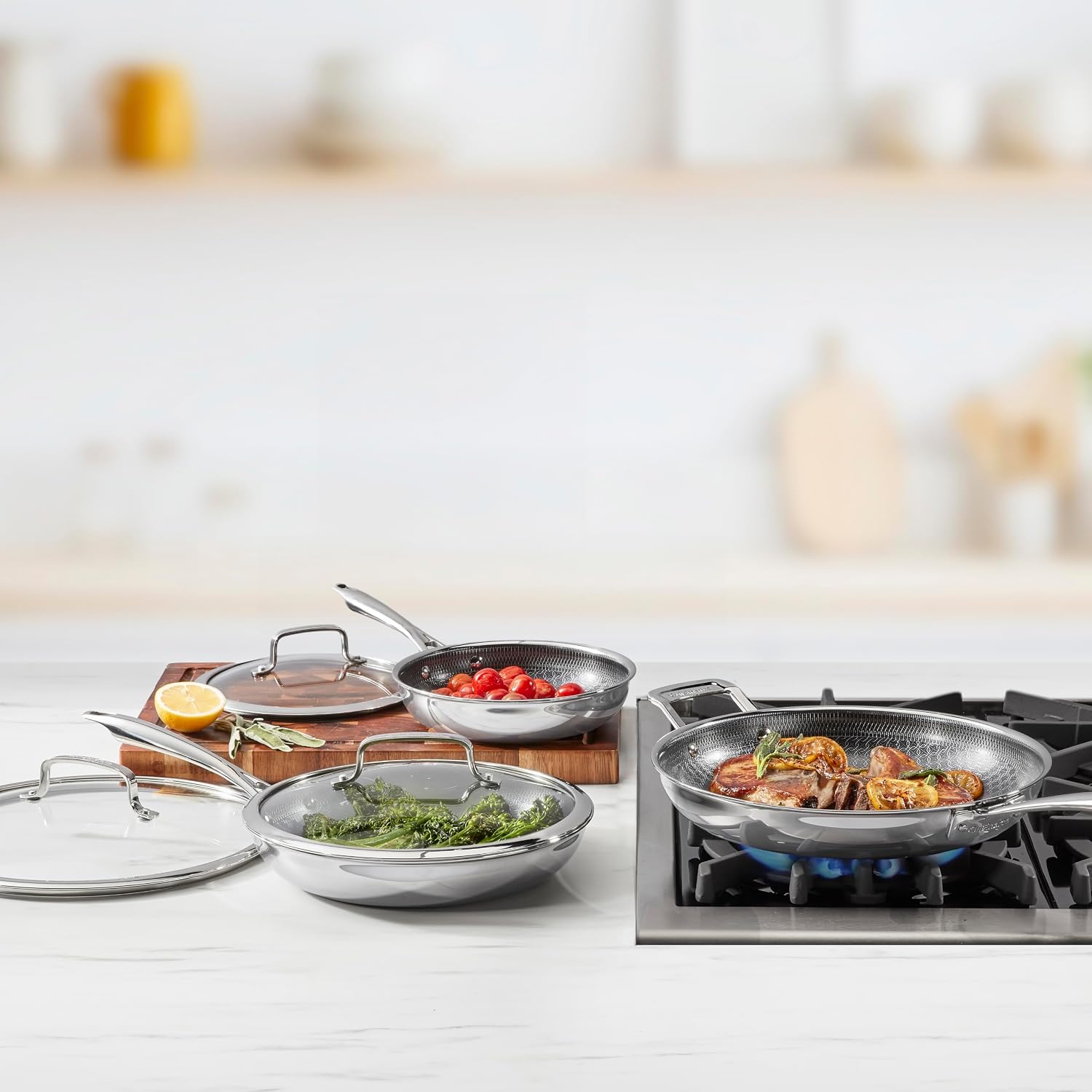 Cuisinart FusionElite+ Hybrid Tri-Ply Stainless Steel Cookware Set, 6-Piece Skillet Cooking Set with PURELYSEAR Ceramic Technology, Scratch Proof, Cool Grip Handles, Dishwasher Safe