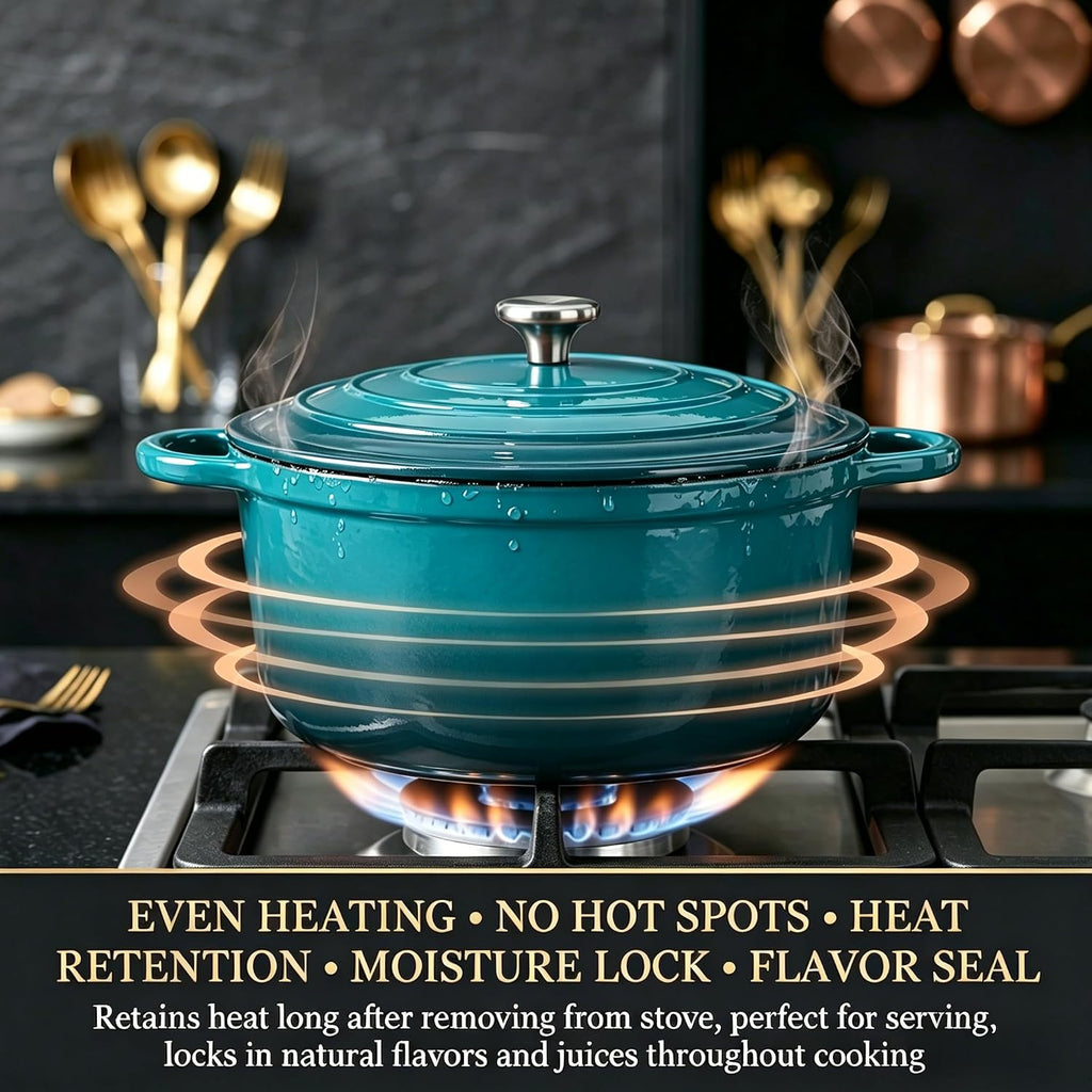 QuliMetal Enameled Cast Iron Cookware Set, 4-Piece Pots and Pans Set with Lids, 10.25' Skillet, 2QT Saucepan, 2.8QT & 4.8QT Dutch Ovens, Oven Safe to 500°F, All Stovetops Compatible - Teal