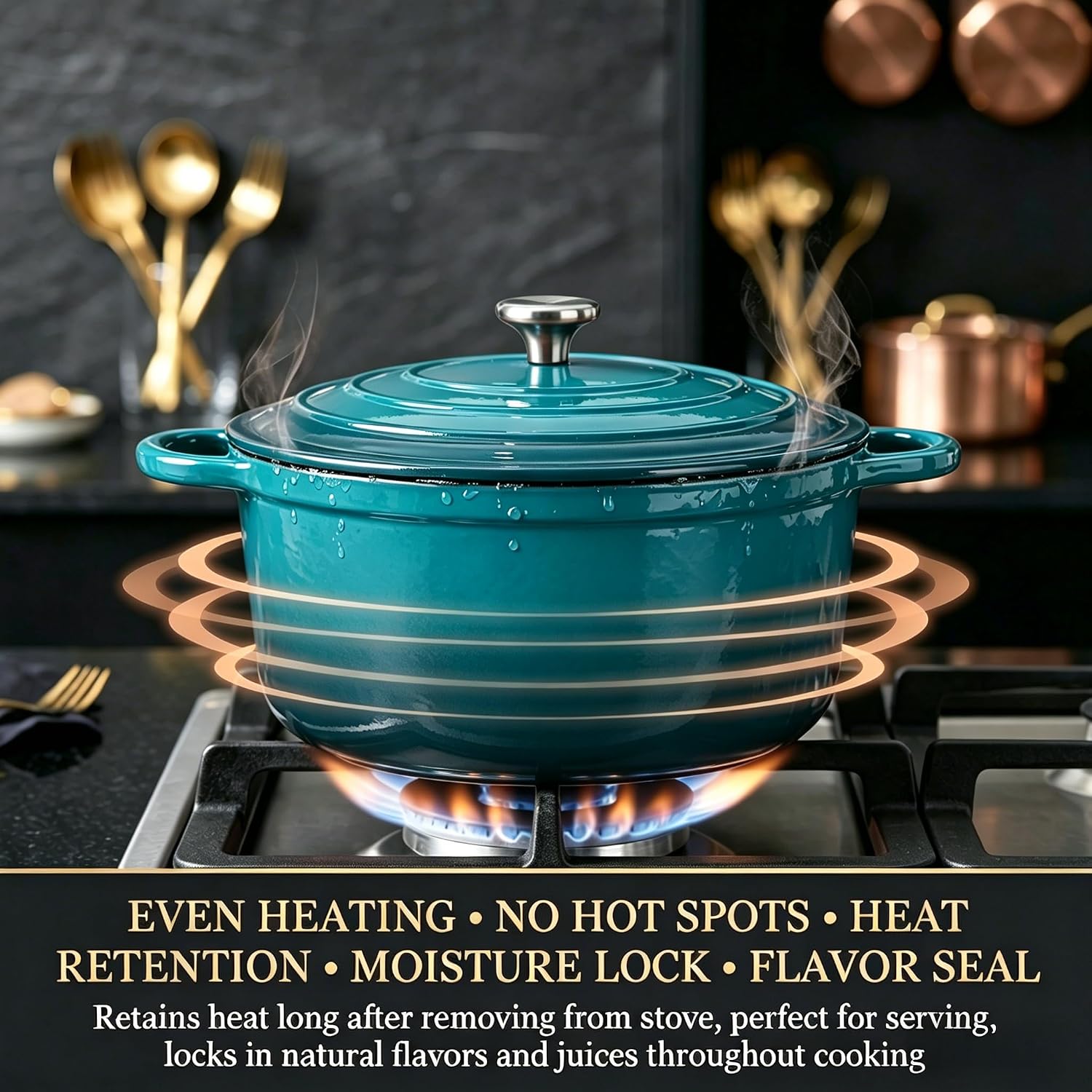QuliMetal Enameled Cast Iron Cookware Set, 4-Piece Pots and Pans Set with Lids, 10.25' Skillet, 2QT Saucepan, 2.8QT & 4.8QT Dutch Ovens, Oven Safe to 500°F, All Stovetops Compatible - Teal