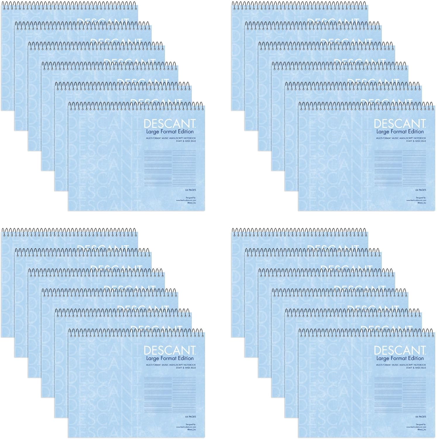 Roaring Spring Descant Spiral Music Notebook, Case of 24, Unique Staff & Wide Ruled Multi-Format Manuscript, 11' x 8.5' 64 Pages, Top Bound, Heavy 20lb White Paper