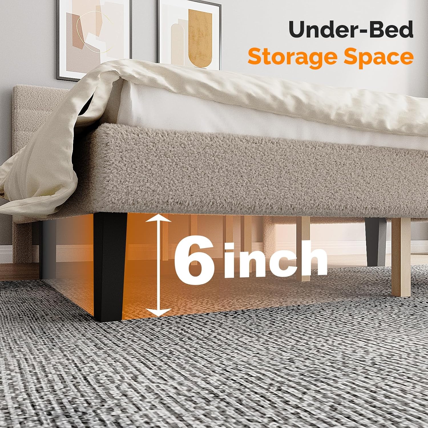 VINGLI Queen Bed Frame with Headboard, Upholstered Boucle Bed Frame,Cozy Low Profile Platform Bed with Wooden Slats and Fabric Adjustable Headboard, Mattress Foundation, Cream, Noise Free,Beige