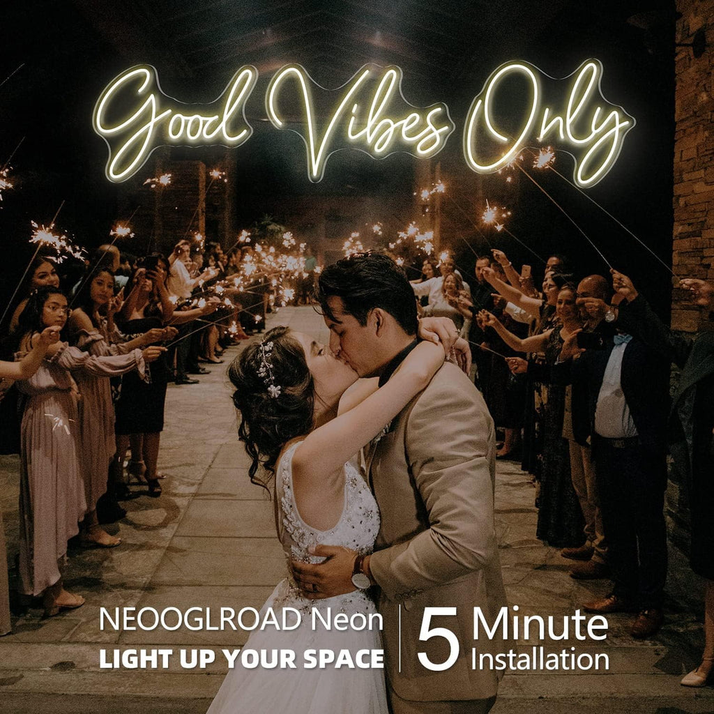 Large Good Vibes Only Neon Sign Wall Decorations, Big Neon Lights for Bedroom, LED Neon Signs for Wall Decor, Wedding, Game Room, Party, Bar Decor, Cafés, Shops, Warm White Wall Lights-56×13 in