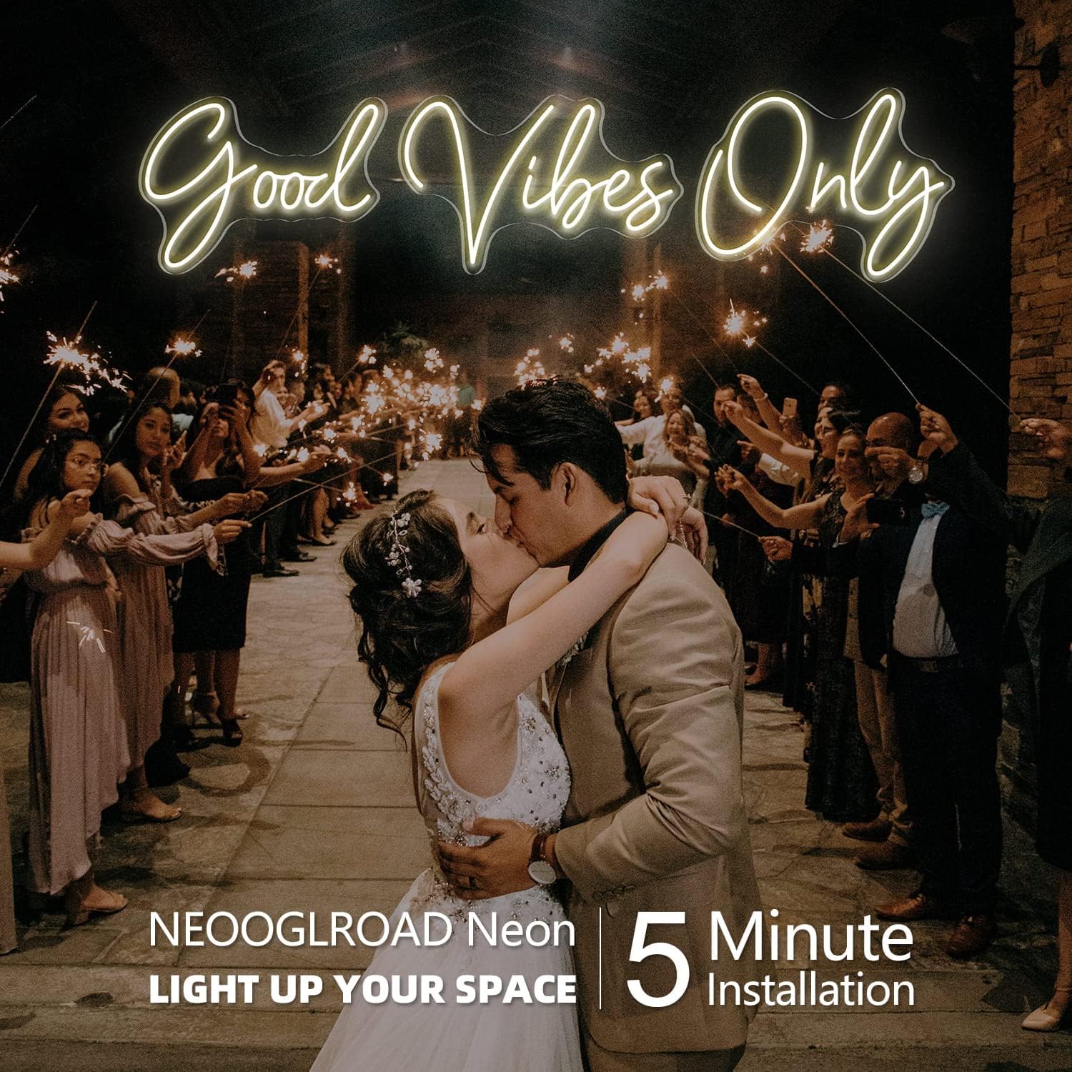Large Good Vibes Only Neon Sign Wall Decorations, Big Neon Lights for Bedroom, LED Neon Signs for Wall Decor, Wedding, Game Room, Party, Bar Decor, Cafés, Shops, Warm White Wall Lights-56×13 in