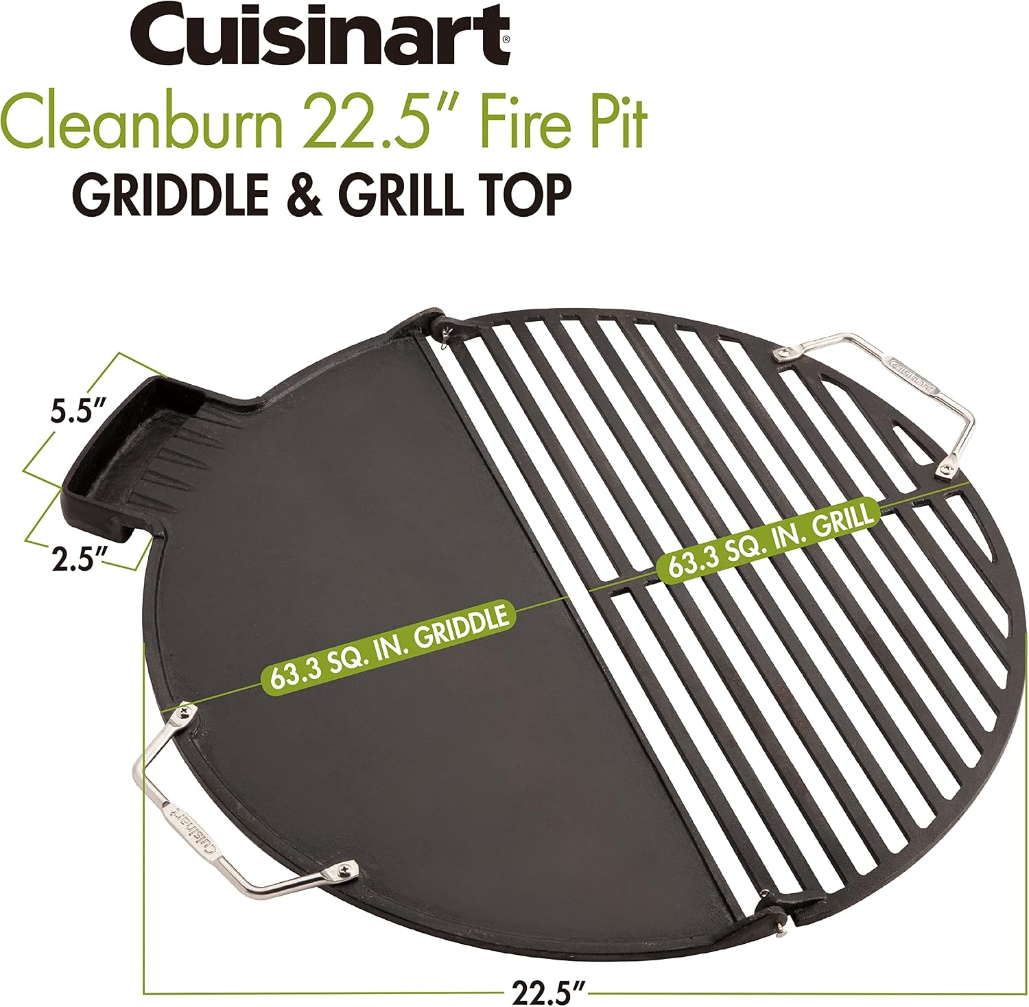 Cuisinart CHA-830 Cleanburn Fire Pit Griddle & Grill Top, Pre-Seasoned Cast Iron