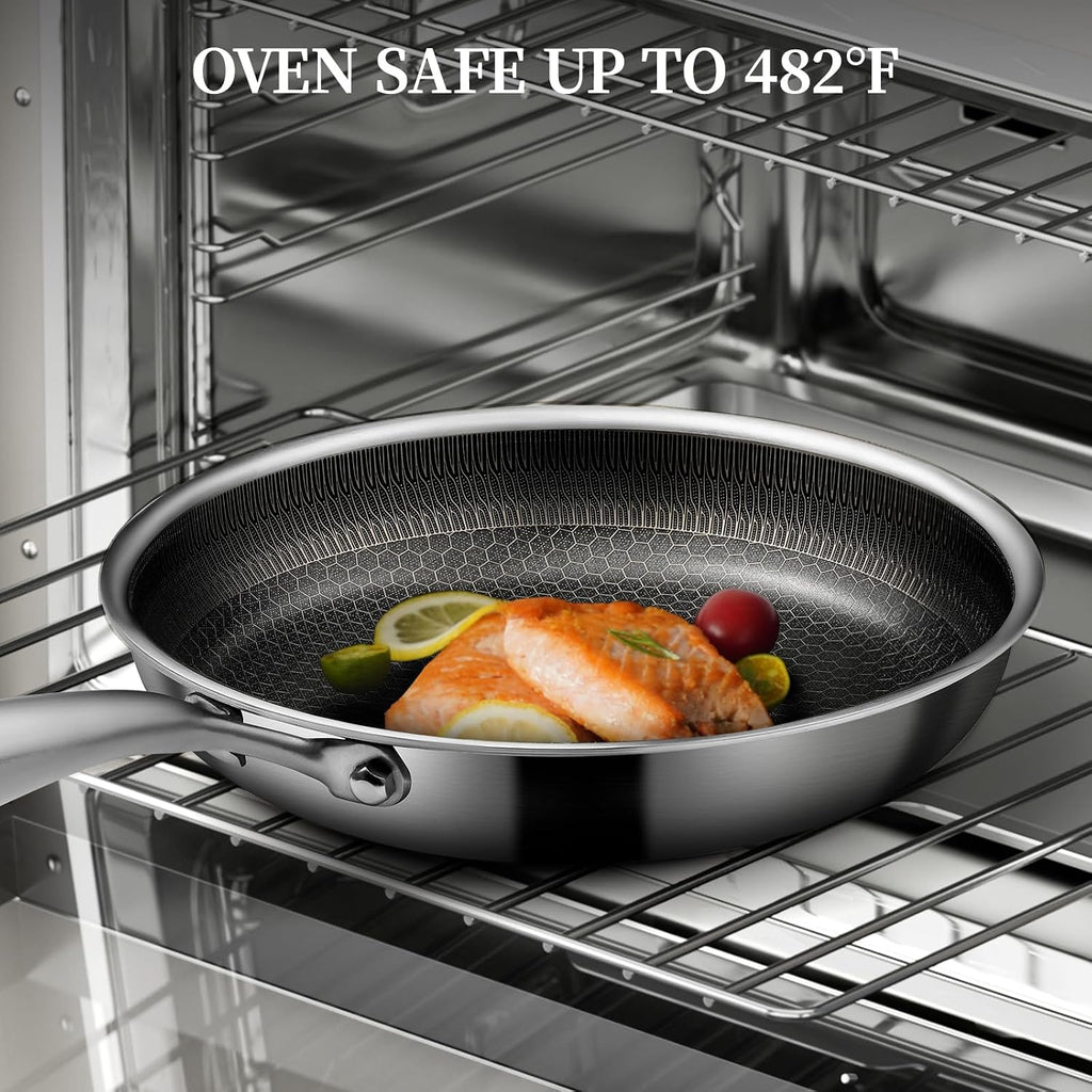 6 Pieces Stainless Steel Frying Pan Set with Lids, Honeycomb Nonstick Frying Pan Set 3 Pcs,Induction Skillet Set Egg Omelette Frying Pan Sets W/Lid, Induction Compatible, PFOA Free