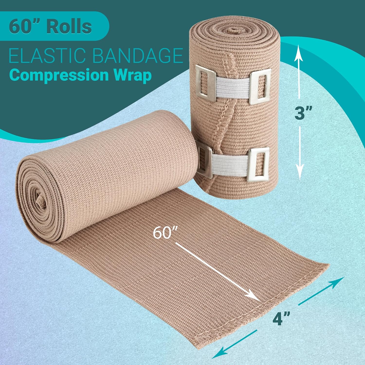 Elastic Compression Bandage Wrap - Premium Quality (Set of 200) w/Hooks, Athletic Sport Support Tape Rolls for Ankle, Wrist, Arm, Leg Sprains First Aid Bandages (100)- 2' x 5 Ft (100)- 3' x 5 Ft