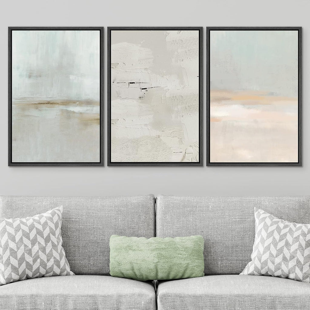 SIGNWIN Framed Canvas Print Wall Art Set Pastel Grunge Watercolor Landscape Shapes Abstract Illustrations Modern Art Decorative Nordic Chic Calm for Living Room, Bedroom, Office - 16'x24'x3 Black