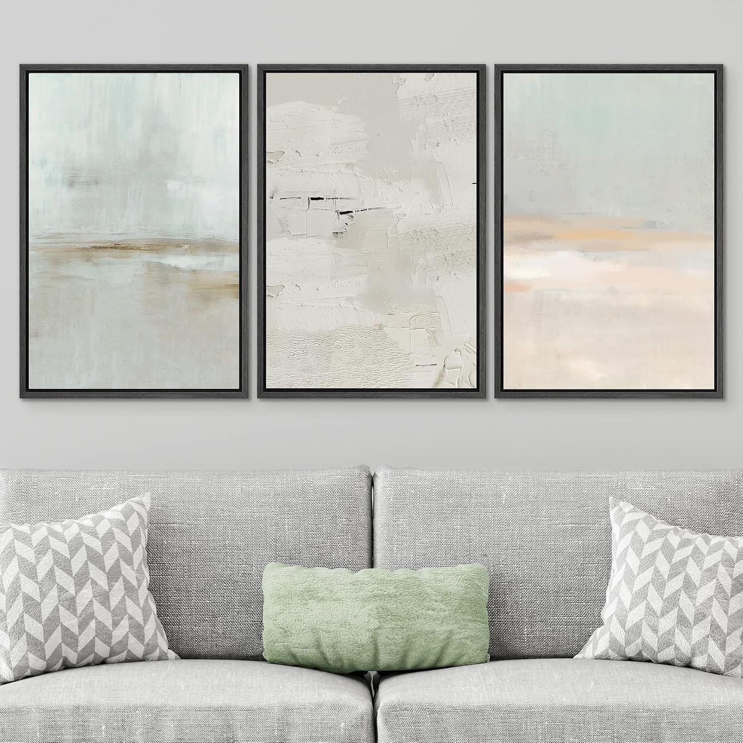 SIGNWIN Framed Canvas Print Wall Art Set Pastel Grunge Watercolor Landscape Shapes Abstract Illustrations Modern Art Decorative Nordic Chic Calm for Living Room, Bedroom, Office - 16'x24'x3 Black