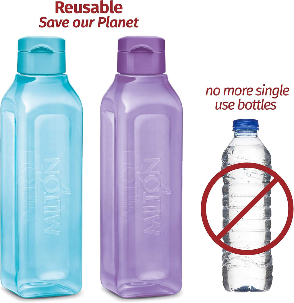 Sports Water Bottle Square Juice Box 144 Set 17 oz. Great for Juices Milk Smoothies Plastic Wide-Mouth Reusable Leak Proof Drink Bottle/Carton for School Bags Lunch Boxes Gym Flip Lid -BPA Free