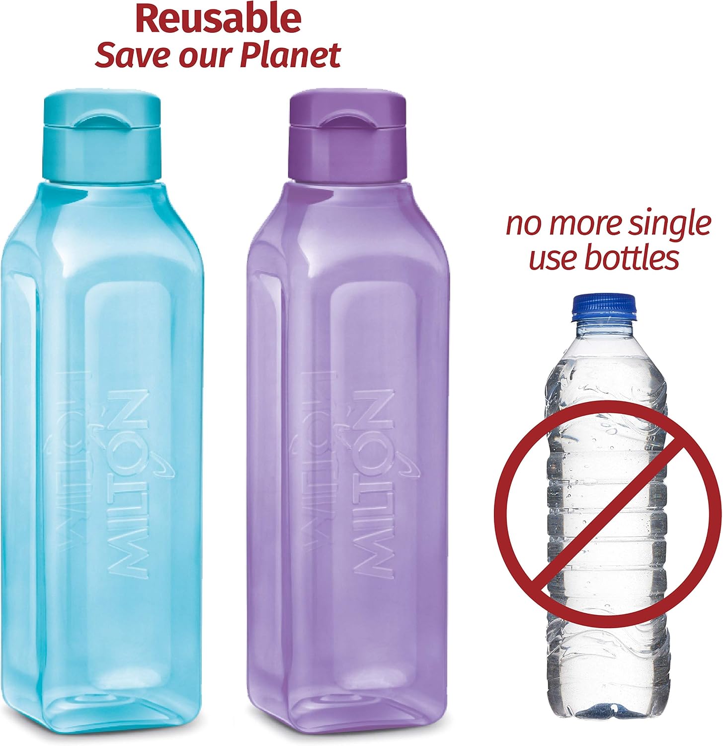 Sports Water Bottle Square Juice Box 144 Set 17 oz. Great for Juices Milk Smoothies Plastic Wide-Mouth Reusable Leak Proof Drink Bottle/Carton for School Bags Lunch Boxes Gym Flip Lid -BPA Free