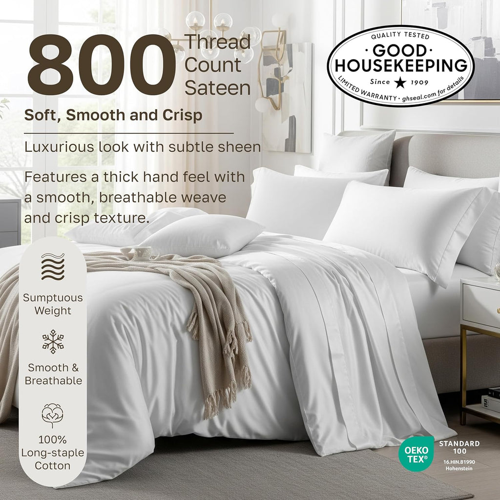 California Design Den King Sheet Set - Luxury 800 Thread Count Sateen, Natural 100% Cotton King Size Sheets Deep Pocket Set for a Snug Fit, Durable Bedding - Blue (Grey Tone)