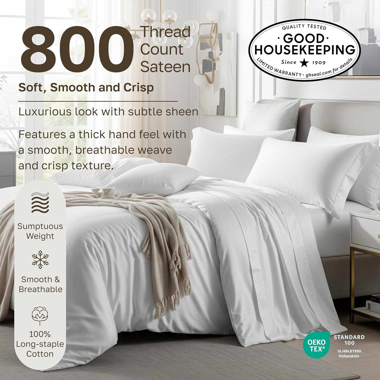 California Design Den King Sheet Set - Luxury 800 Thread Count Sateen, Natural 100% Cotton King Size Sheets Deep Pocket Set for a Snug Fit, Durable Bedding - Blue (Grey Tone)
