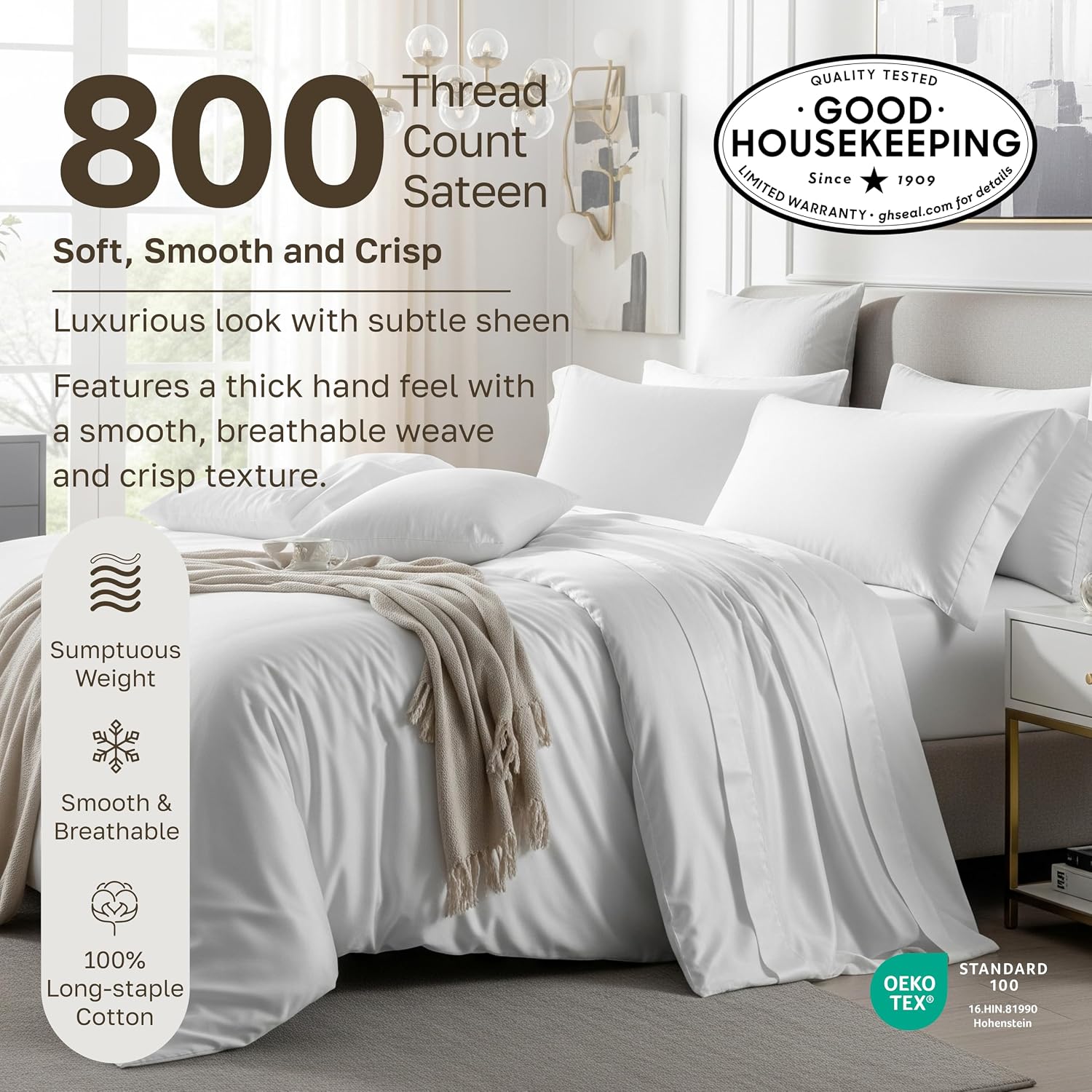 California Design Den Cal King Sheet Set Cotton - Luxury 800 Thread Count, 100% Cotton Sateen - California King Sheets Deep Pockets Bedding Set - Beige
