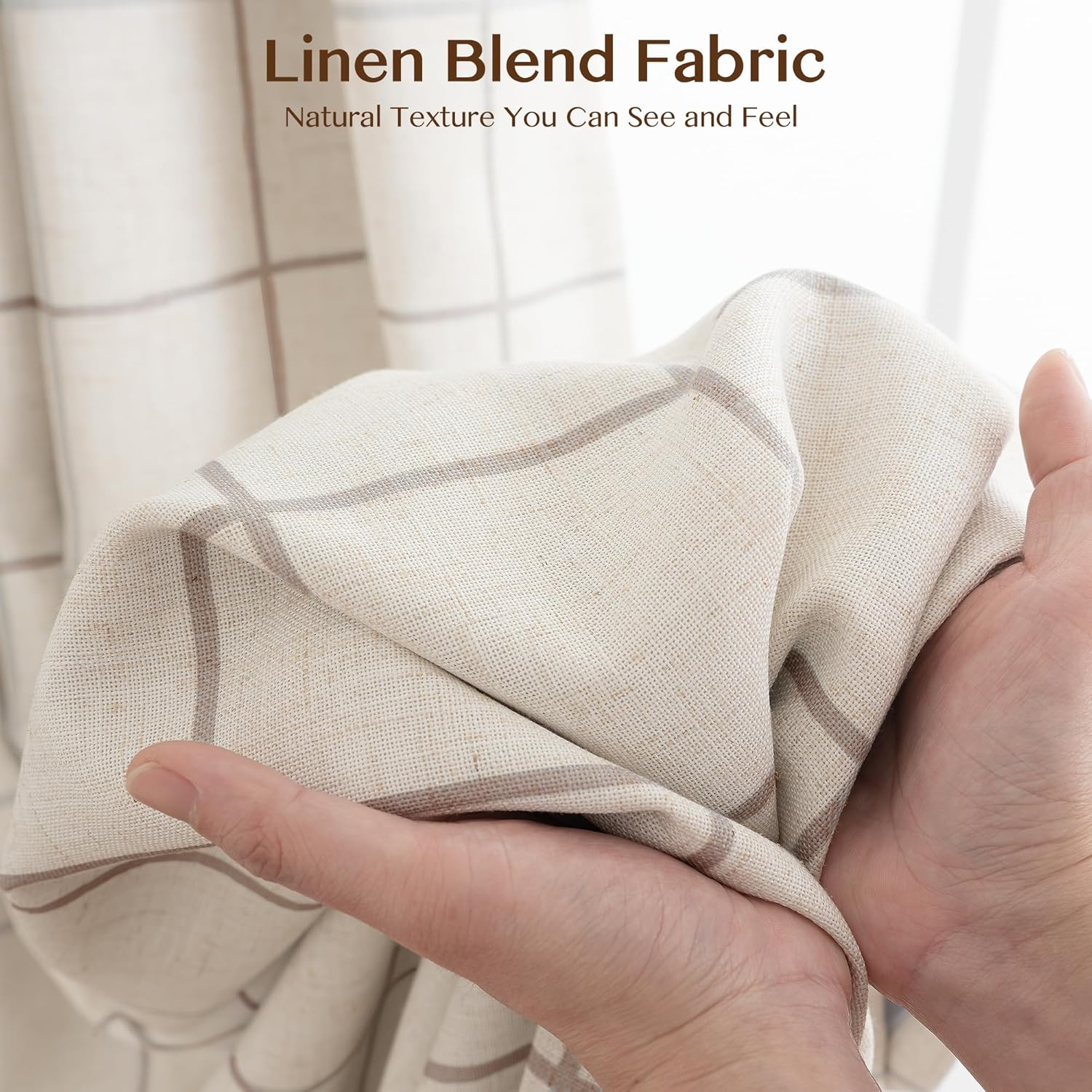 THREE GIRLS Pinch Pleated Plaid Curtains Blackout Linen Gingham Curtains for Living Room,Bedroom Checkered 100 Inches Long Double Layer 2 Panels Set Luxury and Modern Printed Design Darkening