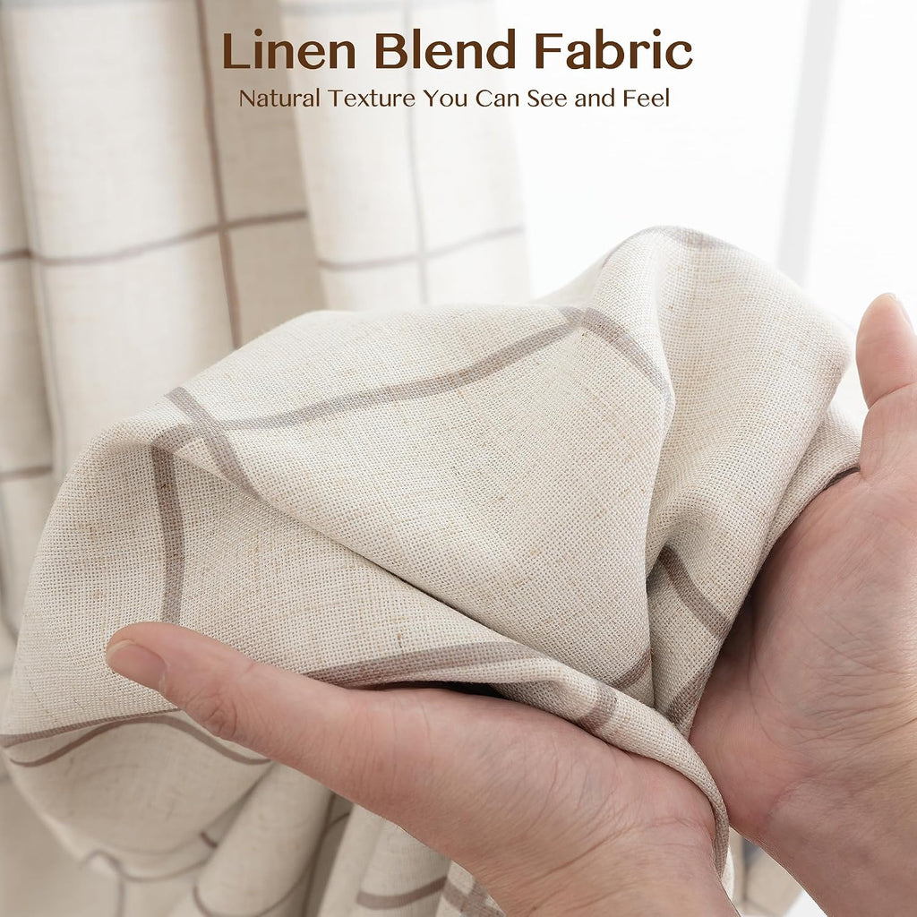 THREE GIRLS Pinch Pleated Plaid Curtains Blackout Linen Gingham Curtains for Living Room,Bedroom Checkered 92 Inches Long Double Layer 2 Panels Set Luxury and Modern Printed Design Darkening