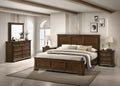 Roundhill Furniture Maderne Traditional Wood Panel Bed with Dresser, Mirror, Two Nightstands, Queen, Antique Walnut Finish