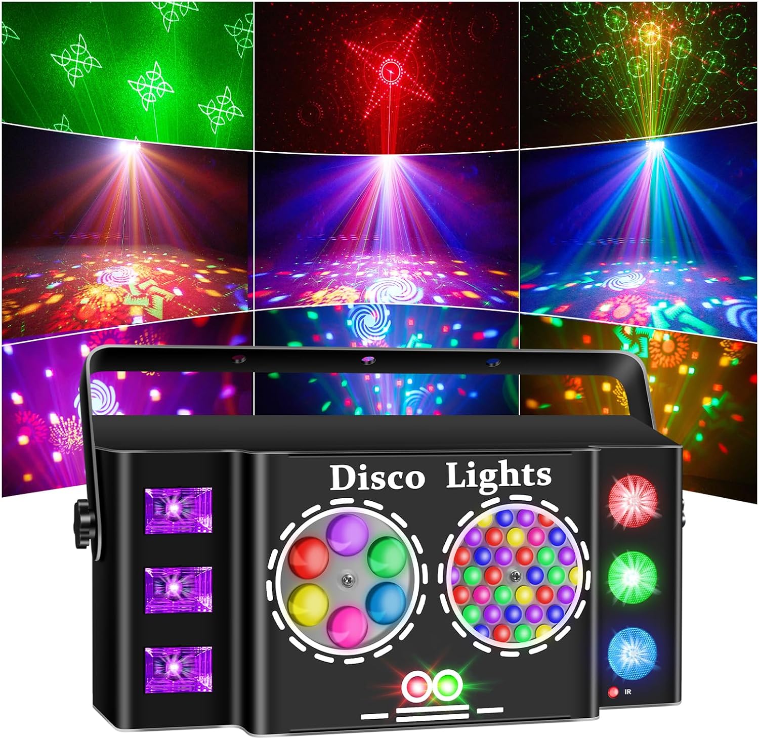 6-in-1 DJ Party Lights, Professional DMX512 Stage Lighting with 60+ Pattern Effects, RGBY Beams, RGB Disco Ball, Strobe, LED Wash Light for Club, Wedding, Gig, Party