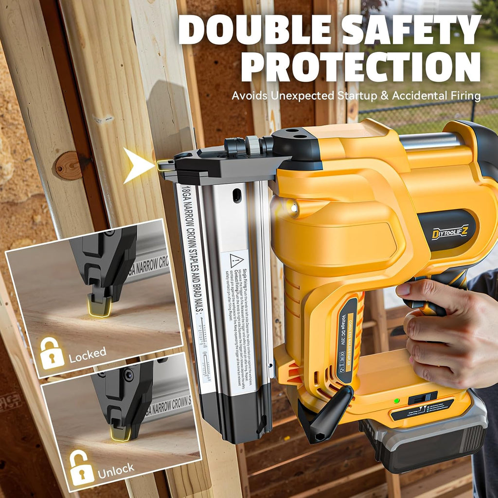 DIYtoolifz 18GA Cordless 2' Brad Nailer Compatible with DeWalt 20V (Tool Only), 2-in-1 Nail & Staple Gun, Tool-Free Jam, Adjustable Depth, 2 Modes with 400 Nails/Staples for Woodworking,Trim,Carpentry
