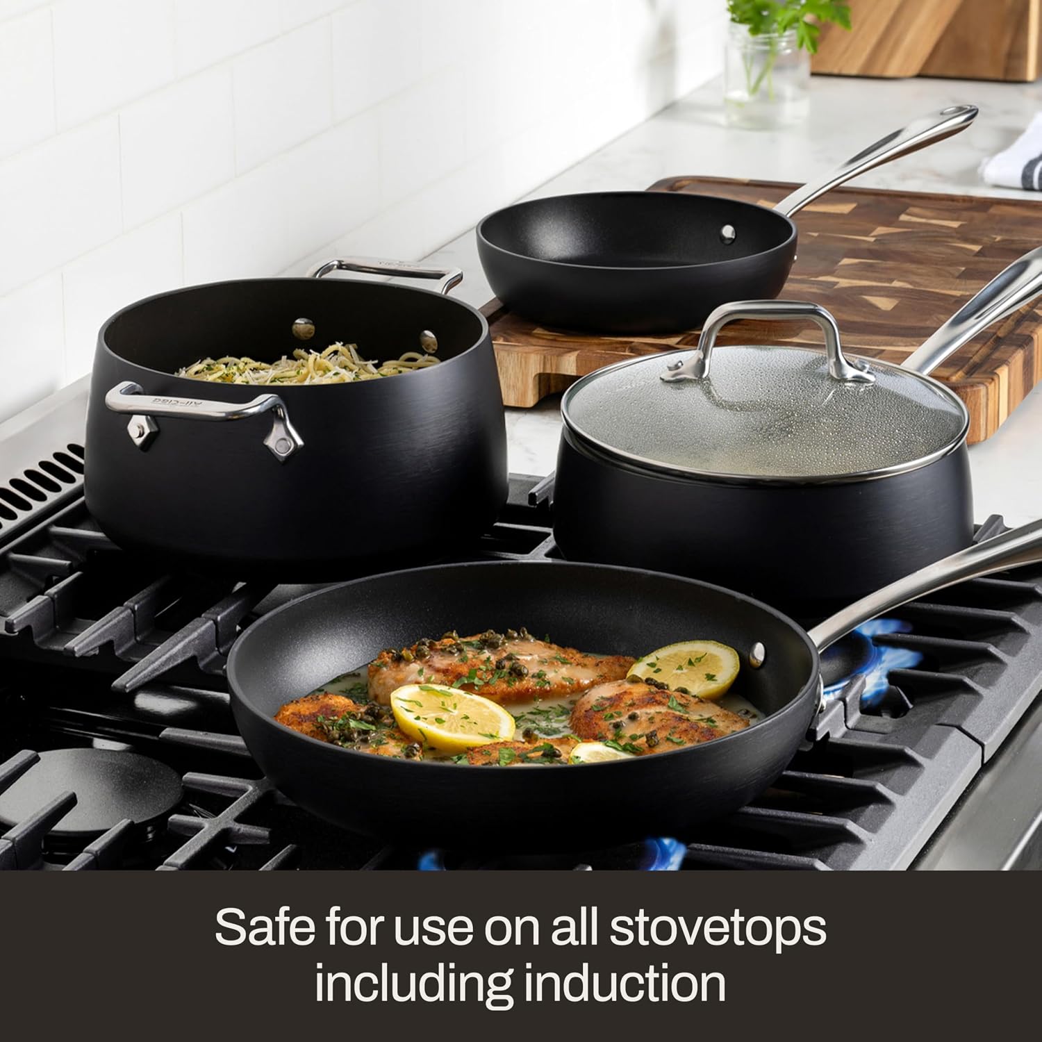 All-Clad HA1 Expert Hard Anodized Nonstick Frying Pan Set, 2-Piece 10' & 12' Skillet Set, Dishwasher-Safe, Oven-Safe Up to 500°F Compatible with All Stovetops (Gas, Electric & Induction) - Black