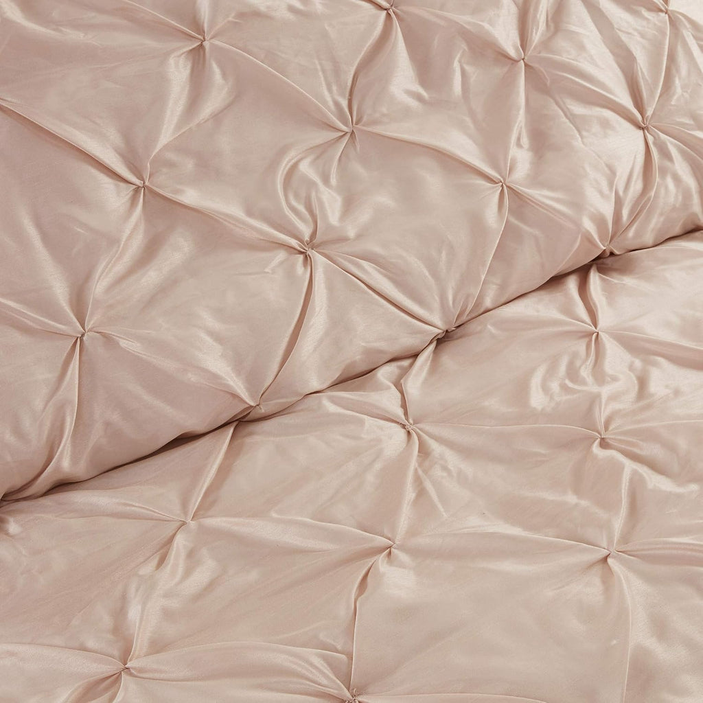 Madison Park Essentials Room in a Bag Faux Silk Comforter Set-Luxe Diamond Tufting All Season Bedding, Matching Curtains, Decorative Pillows, Queen(90'x90'), Blush 24 Piece (MPE10-809)