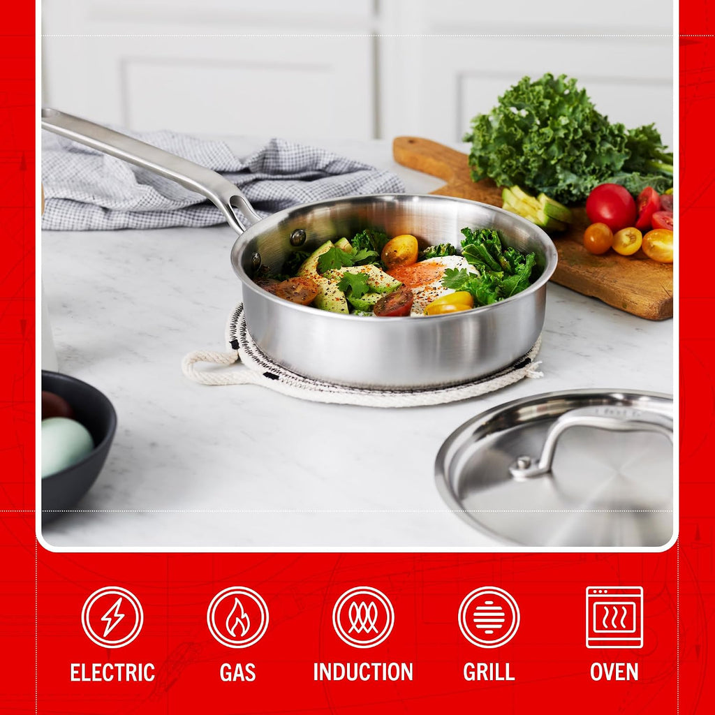 Heritage Steel x Eater 1.5 Quart Mini Sauté Pan with Lid | Made in USA | 5-Ply Fully Clad Stainless Steel Pan | Stay Cool Handle Design | Induction Capable & Non-Toxic Cookware