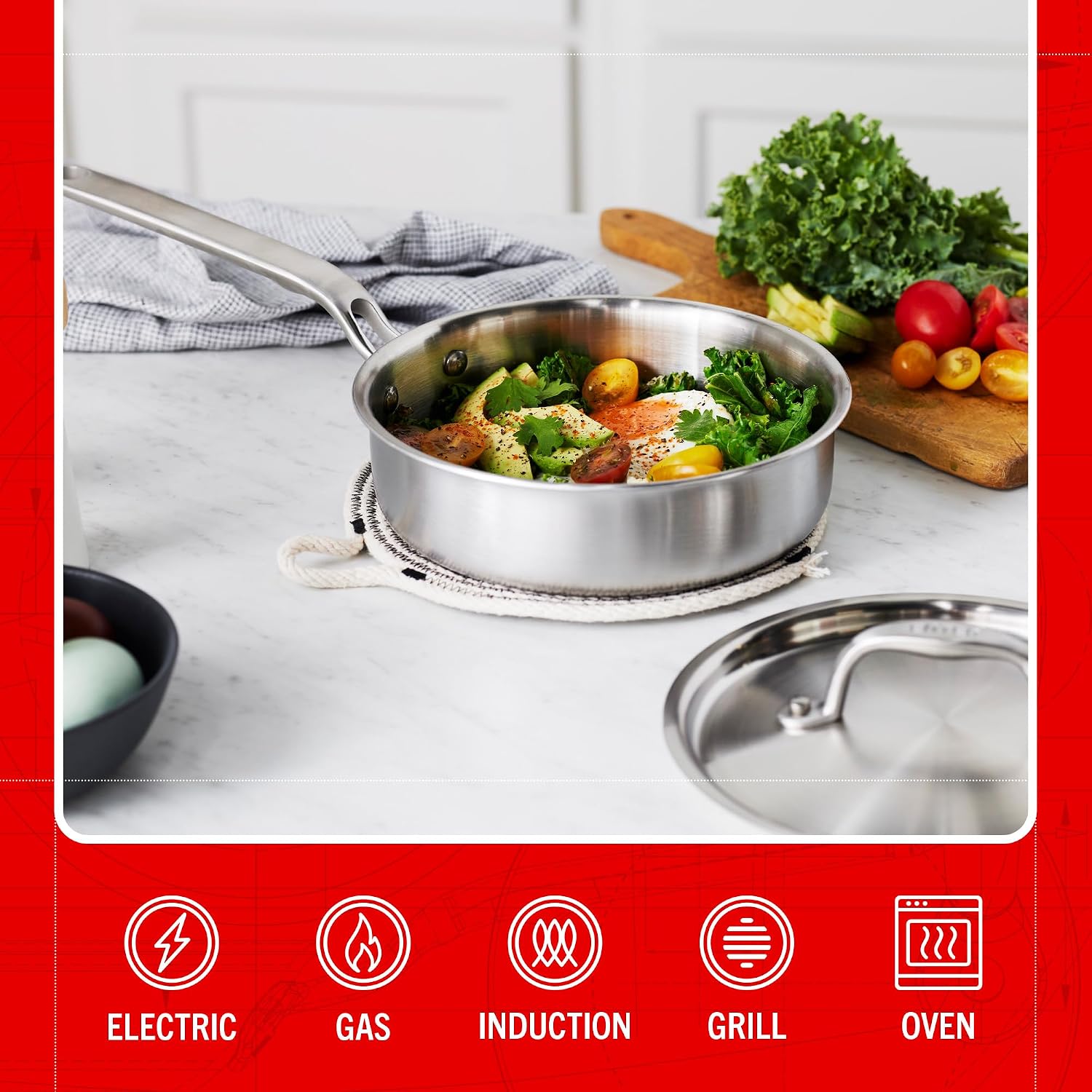 Heritage Steel x Eater 1.5 Quart Mini Sauté Pan with Lid | Made in USA | 5-Ply Fully Clad Stainless Steel Pan | Stay Cool Handle Design | Induction Capable & Non-Toxic Cookware
