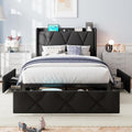 iPormis Twin Bed Frame with 3 Storage Drawers, Upholstered Platform Bed Frame with Charging Station, Modern Wingback Storage Headboard, Easy Assembly, Black