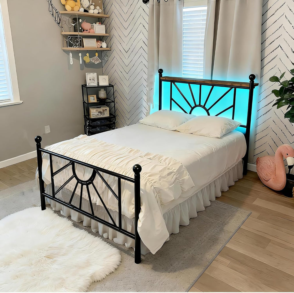 Homkdom 14 inch Twin Metal Platform Bed Frames with Headboard and Footboard, Victorian Twin Bed Frame with Under Bed Storage/No Box Spring Needed/Noise-Free/Easy Assembly, Black