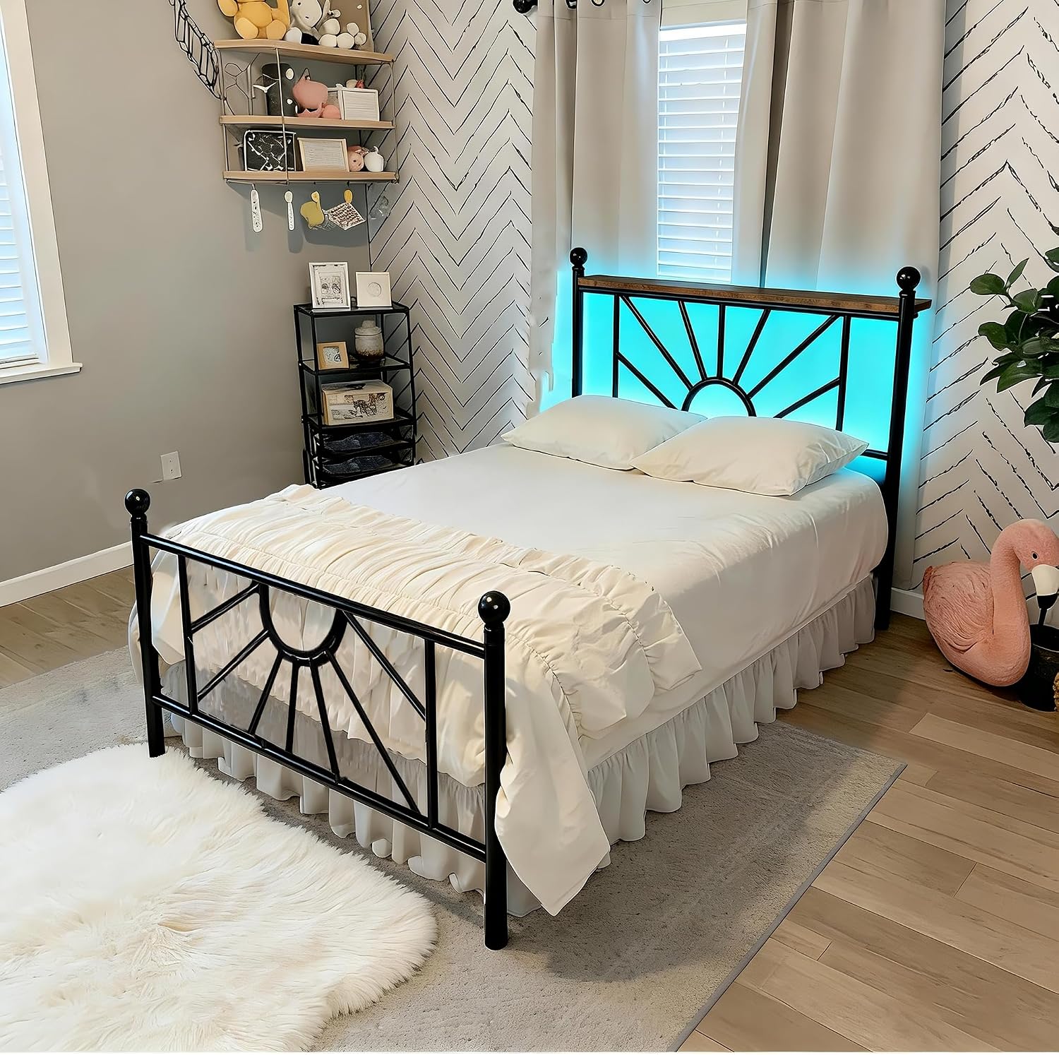 Homkdom 14 inch Twin Metal Platform Bed Frames with Headboard and Footboard, Victorian Twin Bed Frame with Under Bed Storage/No Box Spring Needed/Noise-Free/Easy Assembly, Black