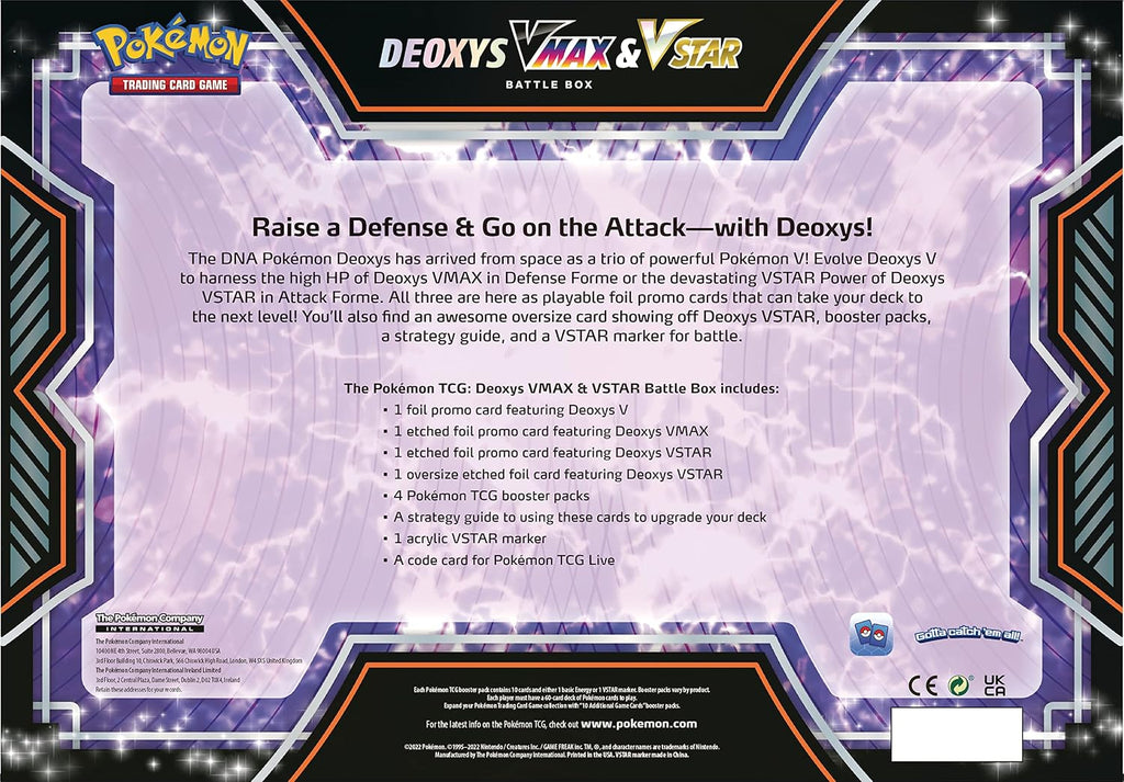 Pokémon TCG: Deoxys VMAX & VSTAR Battle Box (3 Foil Promo Cards, 1 Oversize Foil Card & 4 Booster Packs)