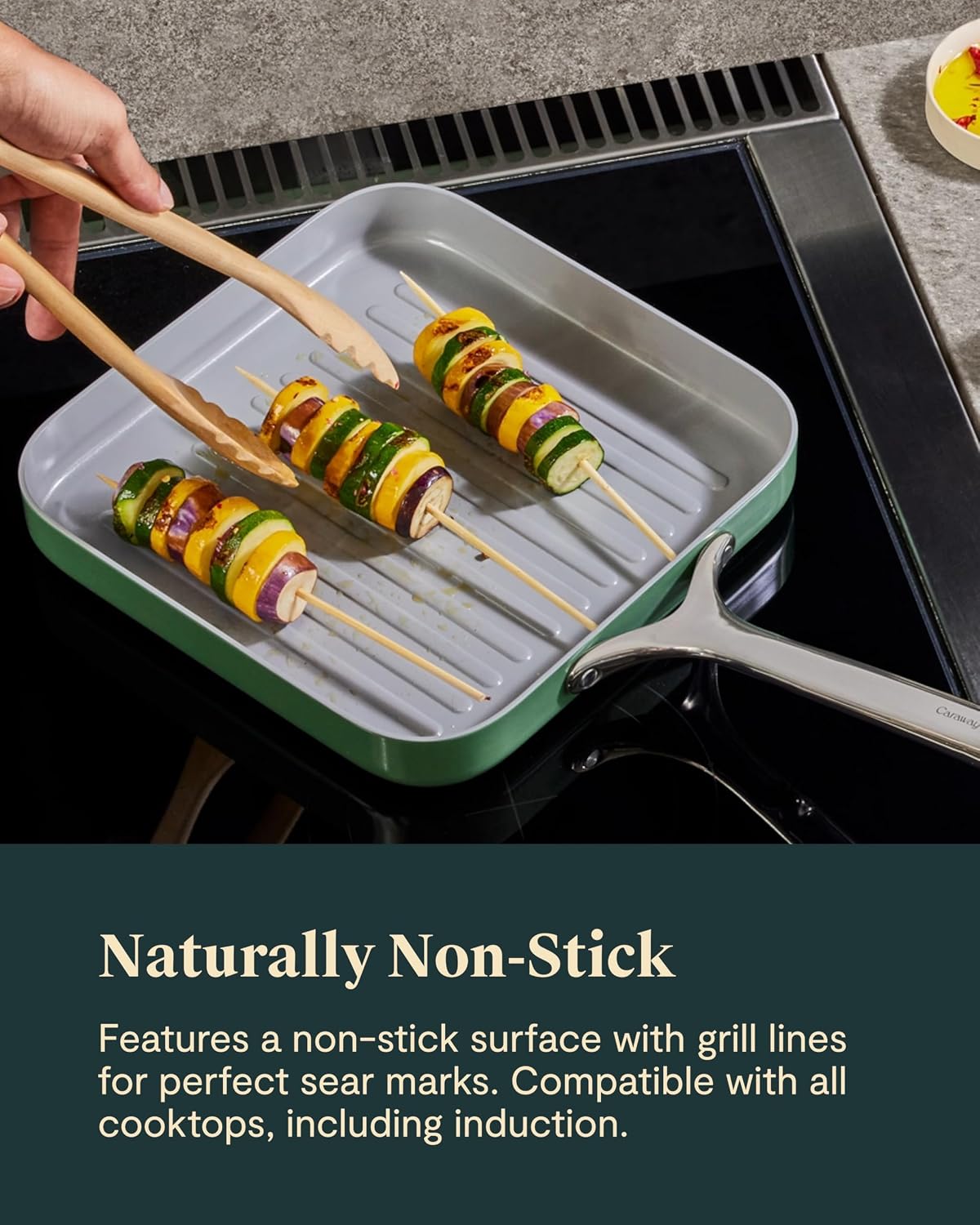 Caraway Square Grill Pan - 11' Grill Pan - Non-Stick Ceramic Coated - Non Toxic, PTFE & PFOA Free - Oven Safe & Compatible with All Stovetops - White