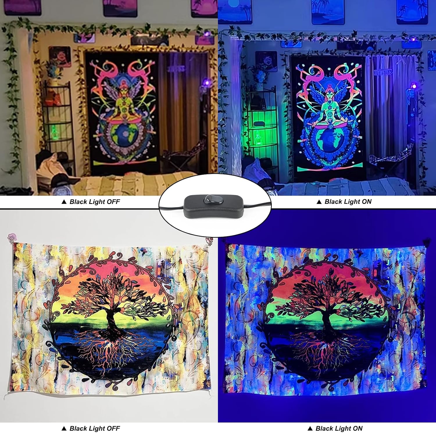 4 Pack 300W Blacklight 336 LEDs, UV Lamp Black Lights for Glow Party, 395nm, IP65 Outdoor Black Light Fixture for Halloween, Glow in The Dark Party, Fluorescent Poster Tapestry, Body Painting
