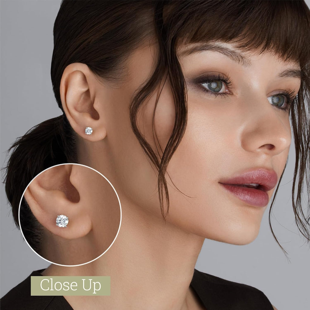 Gilded Lab-Grown Diamond Stud Earrings | 925 Sterling Silver Studs and 14KT Gold 925 Plated Silver | Hypoallergenic Fine Jewelry | 4-Prong Basket, Push Back Nut | Round Cut, SI1 Clarity, F Color | 1/10,1/5,1/4,1/3,3/8,1/2,3/4,7/8,1,1 1/2 ct tw