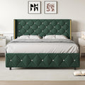 Lullabyre Queen Size Bed Frame, Upholstered Bed Frame with Diamond Tufted Headboard, Modern Silverside Wingback, No Box Spring Needed, Easy Assembly, Green
