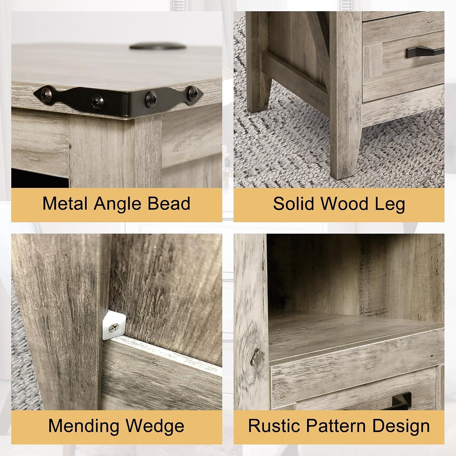 NEDYO 2PCS Rustic Dresser and Nightstand Set, Farmhouse 4 Drawer Dresser and 2 Drawer Nightstand with Charging Station, Wooden Bedroom Dresser Set. Light Rustic Oak