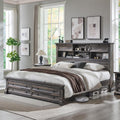 Farmhouse King Size Bed Frame with 54' Tall Headboard, Headboard with 4 Storage Rack, 2 Drawers, 18' Roman Column Decoration Footboard, Wood Platform Bed Frame, No Box Spring Needed(Dark Rustic Oak)