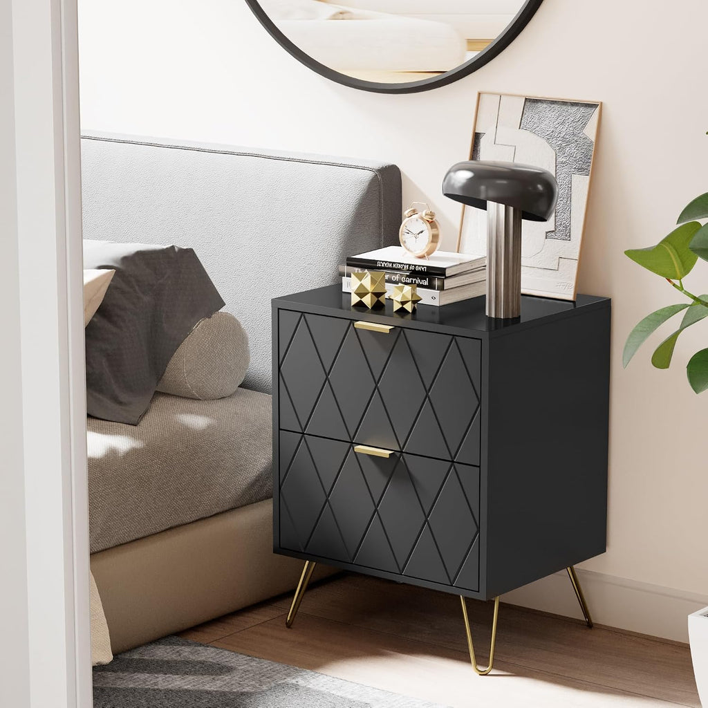 Anbuy Bedroom Sets 3 Piece 9+2+2 Black 9 Drawer Dresser & Nightstands Set of 2 for Bedroom, Two Drawers Nightstand Set of 2 and 9 Drawer Dresser Combo 3 Pieces