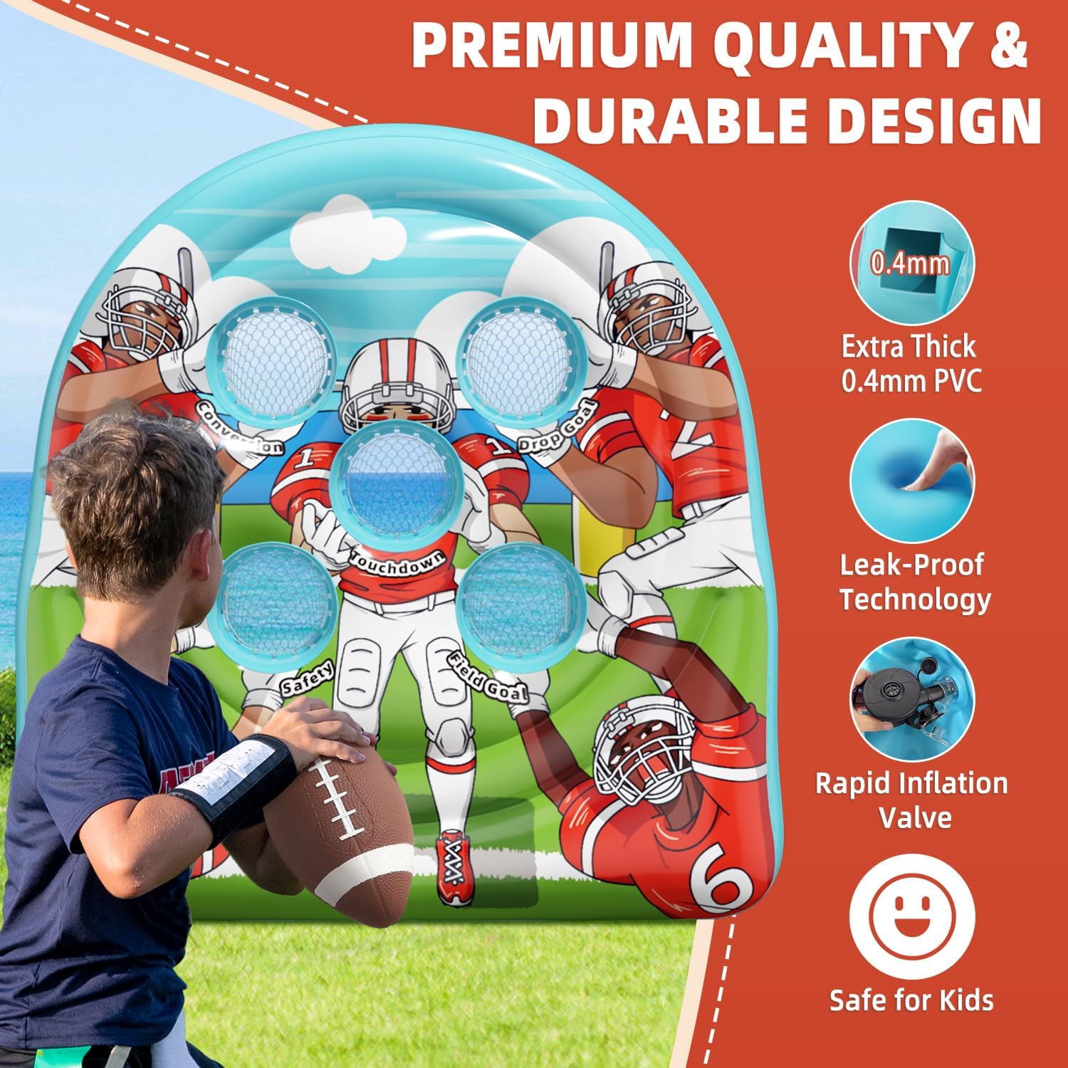 6FT Giant Inflatable Football Target Toss Game - Fun Indoor & Outdoor Yard Games for Kids & Adults, Football Party Throwing Games, Carnival Games, Camping & Tailgate Lawn Activities