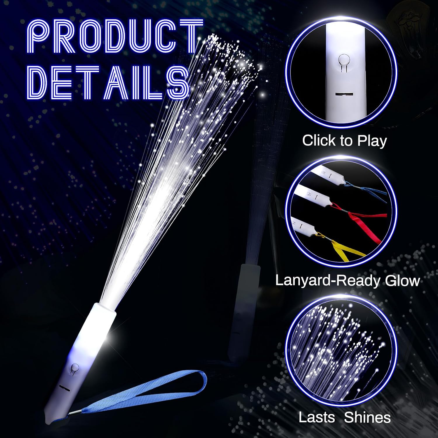 Jecery 180 Pieces White Fiber Optic Wands Bulk LED Wedding Sparklers Send off Light up Wand Sticks with 3 Modes Flashing for Bridal Shower Reception Birthday Glow in the Dark Party Favors Supplies
