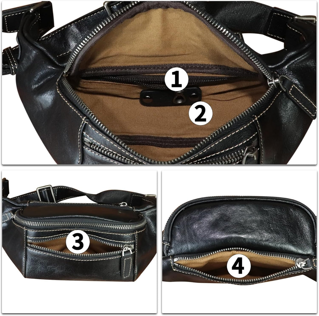 Genuine Leather Fanny Pack for Women and Men Vintage Real Leather Waist Bag Hip Bum Crossbody Sling Bags (Black)