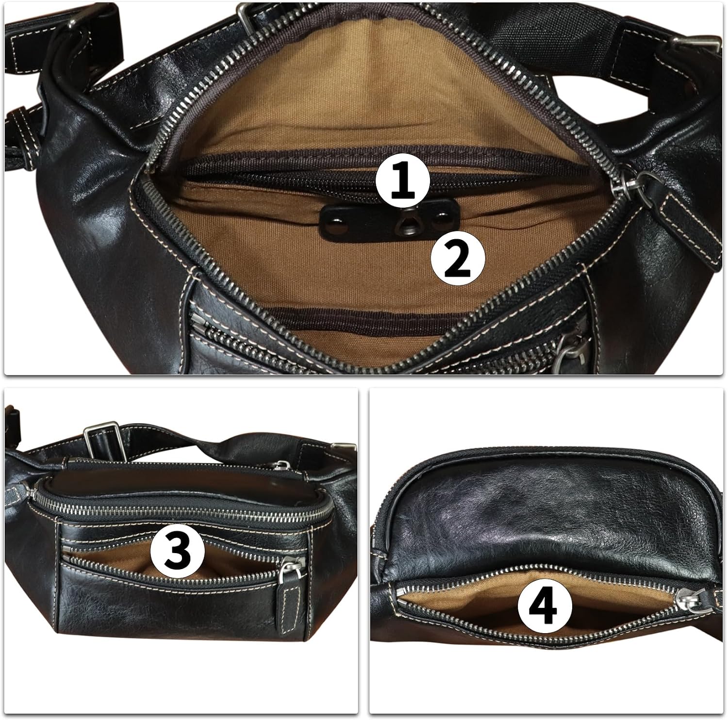 Genuine Leather Fanny Pack for Women and Men Vintage Real Leather Waist Bag Hip Bum Crossbody Sling Bags (Black)