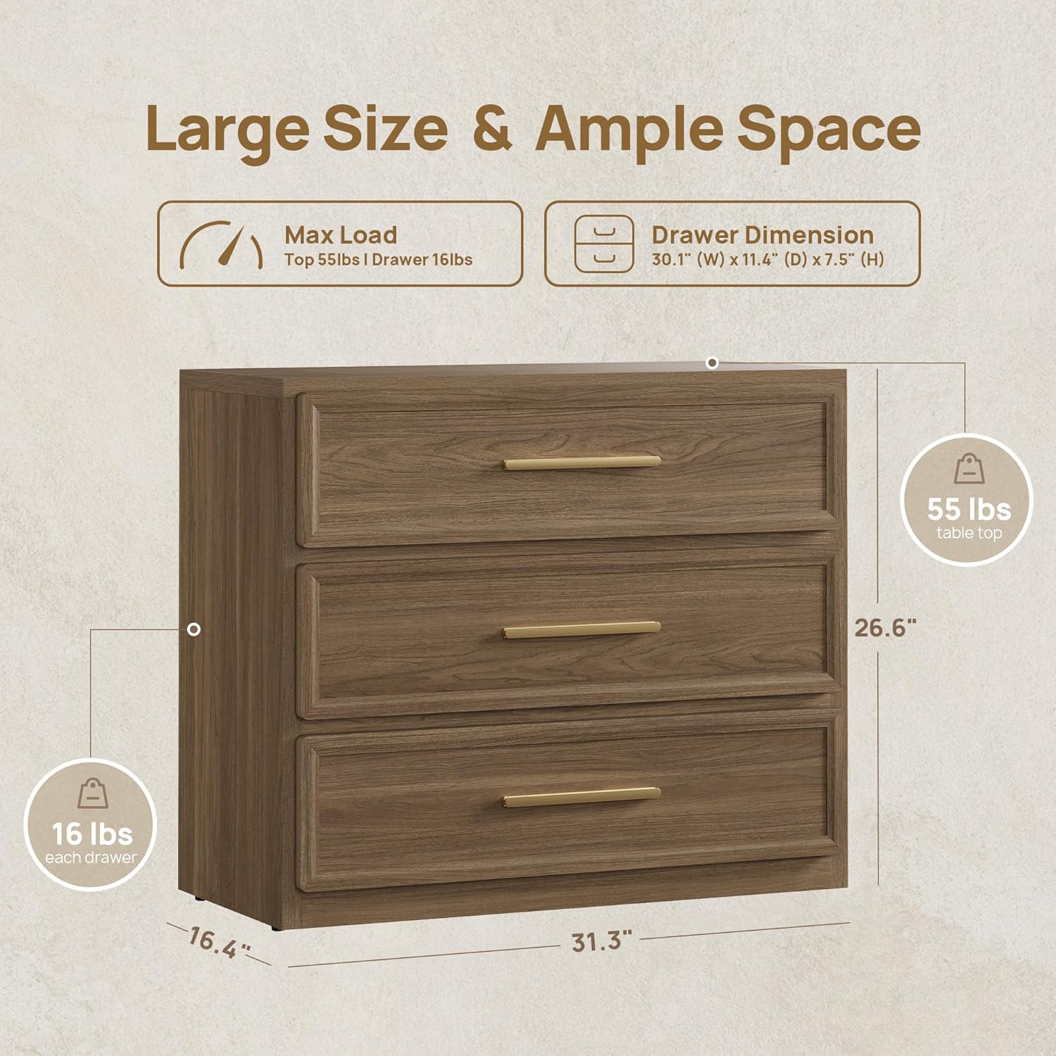 SICOTAS Night Stand Set 2 Oversized Extra Large Nightstands Set of 2 Tall Bedside Side Table with 3 Drawers Storage Modern End Tables Wide Night Stands for Bedroom Sofa Couch Home Office