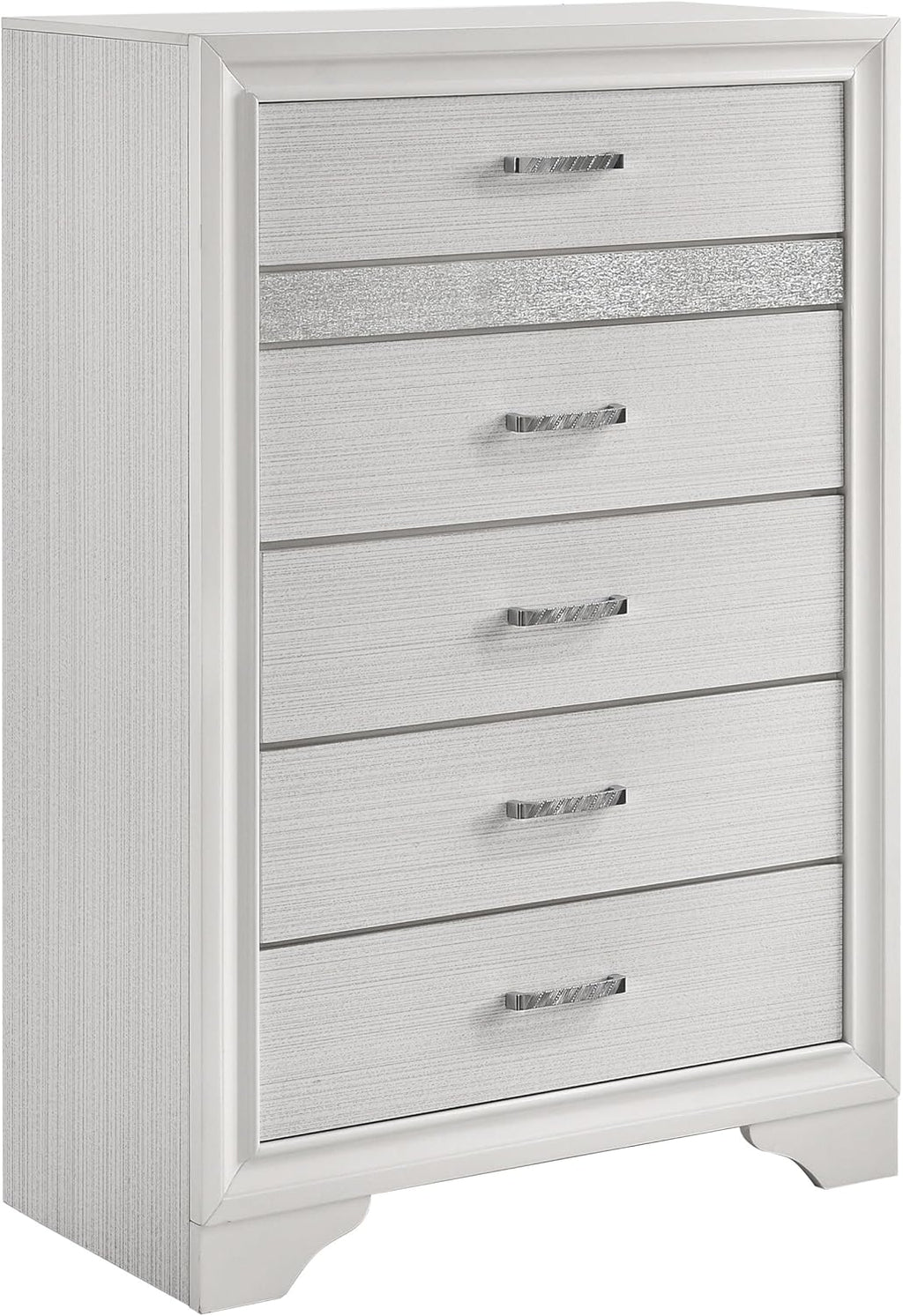 Coaster Home Furnishings Miranda Contemporary 5-Piece Bedroom Set Fabric Upholstered Eastern King Size Panel Bed Frame 54-inch Headboard White 205110KE-S5