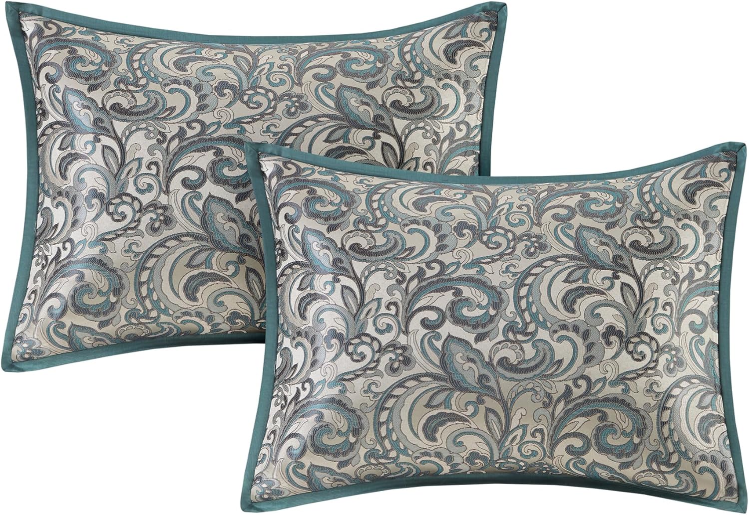 Madison Park 24 Piece Faux Silk Paisley Queen Comforter Set with Matching Curtains, Down Alternative Hypoallergenic - Teal, Queen (90 in x 90 in)