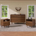 Nasonet Dresser and Nightstand Sets 3 Piece, 6 Drawer Dresser for Bedroom and Nightstands Set of 2, Wood Chest of Drawers Night Stand Mid Century Modern Bedroom Furniture Set, Walnut