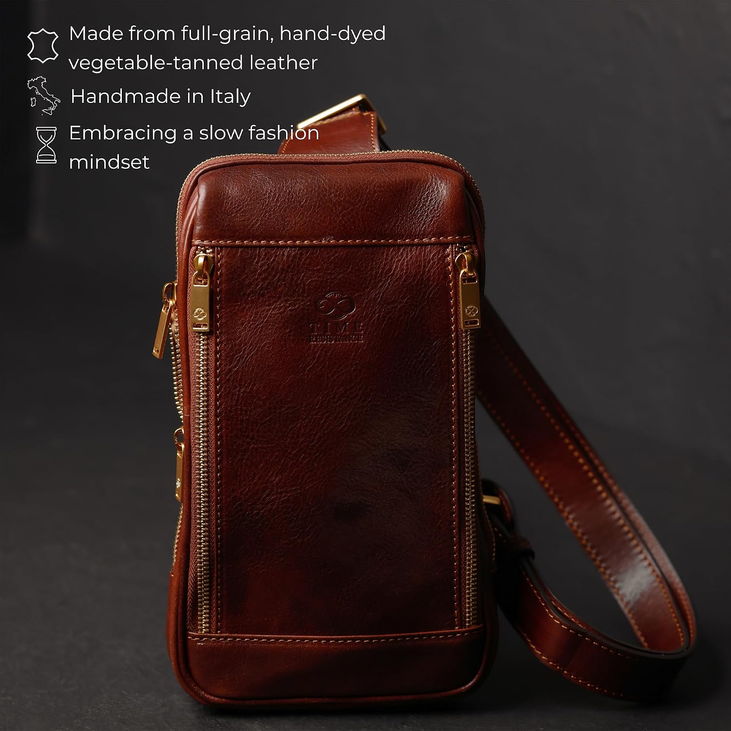 Time Resistance Leather Crossbody Bag - Brown Sling Bag - Messenger Bag for Men and Women - Handmade Shoulder Bag Backpack | Handmade